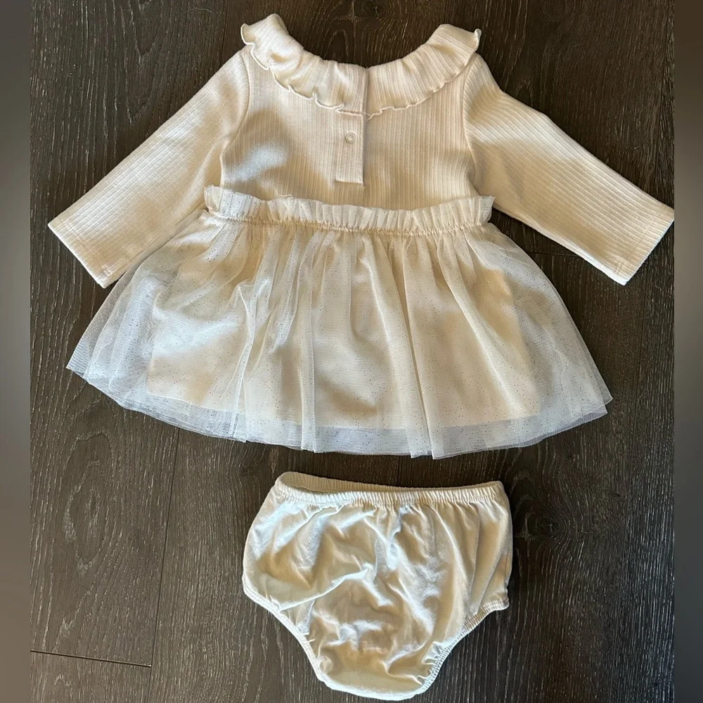 Cloud Island Baby Girl Cream Dress with Diaper Cover Set